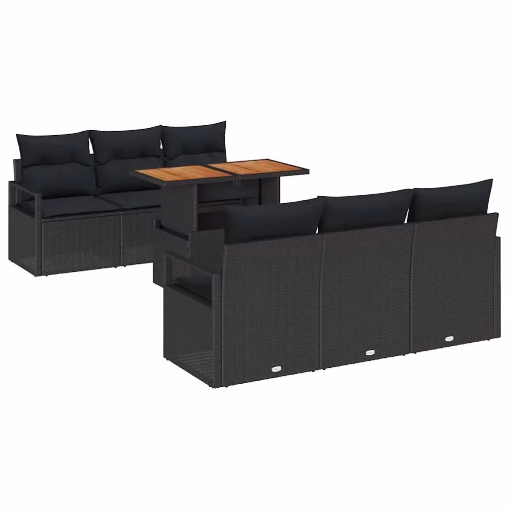 Set Divano da Giardino vidaXL 7 Pezzi Nero con Cuscini e Contenitore per Archiviazione in Rattan e Metallo – 2