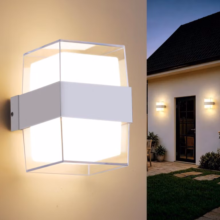 Lampada da parete a LED, 12W, 1200 lumen, 3000K, grado di protezione IP65, alluminio, colore bianco