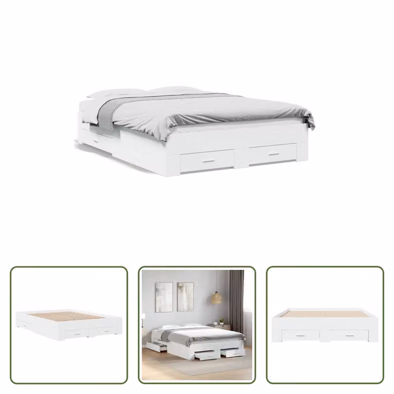 The Living Store Giroletto con cassetti bianco 140x190 cm in materiale ligneo