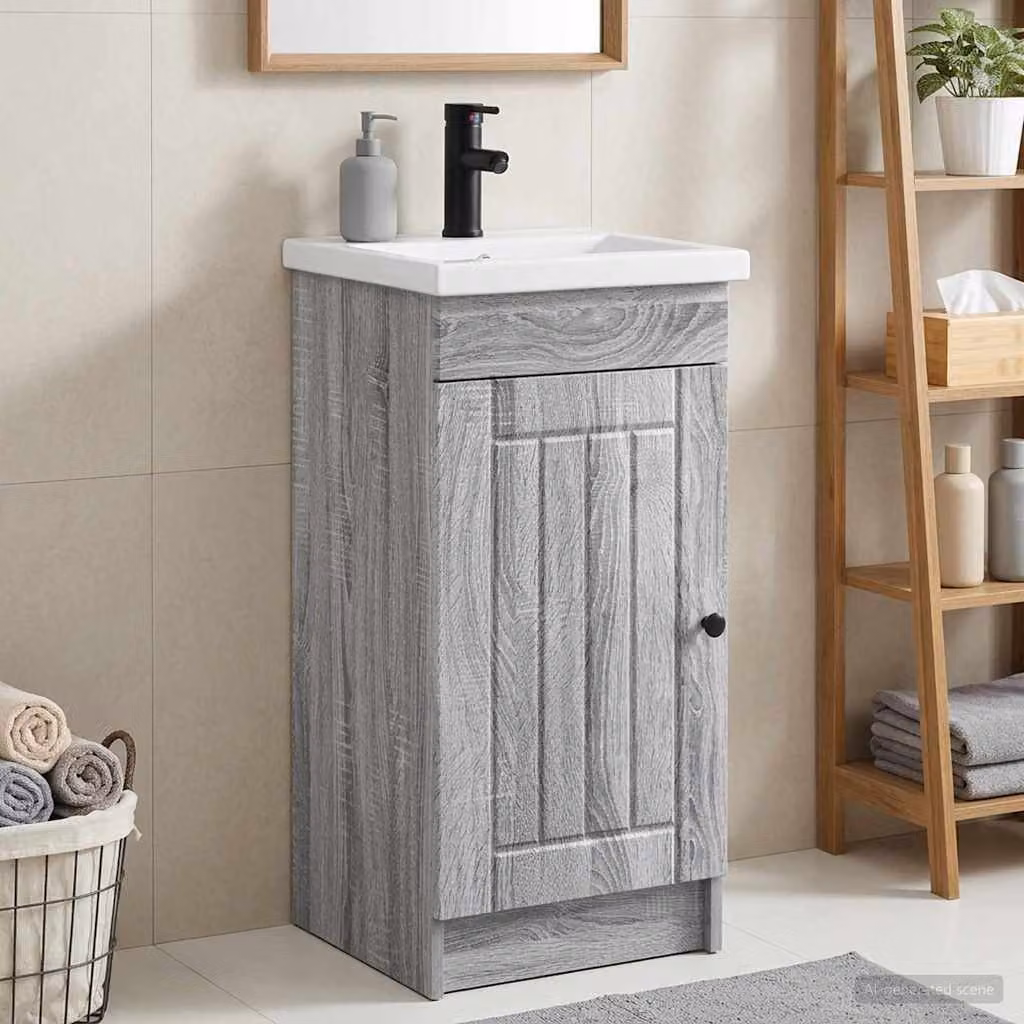 Mobile da bagno vidaXL con lavabo in stile moderno, colore grigio Sonoma, L: 42 cm, P: 40 cm, H: 84,5 cm