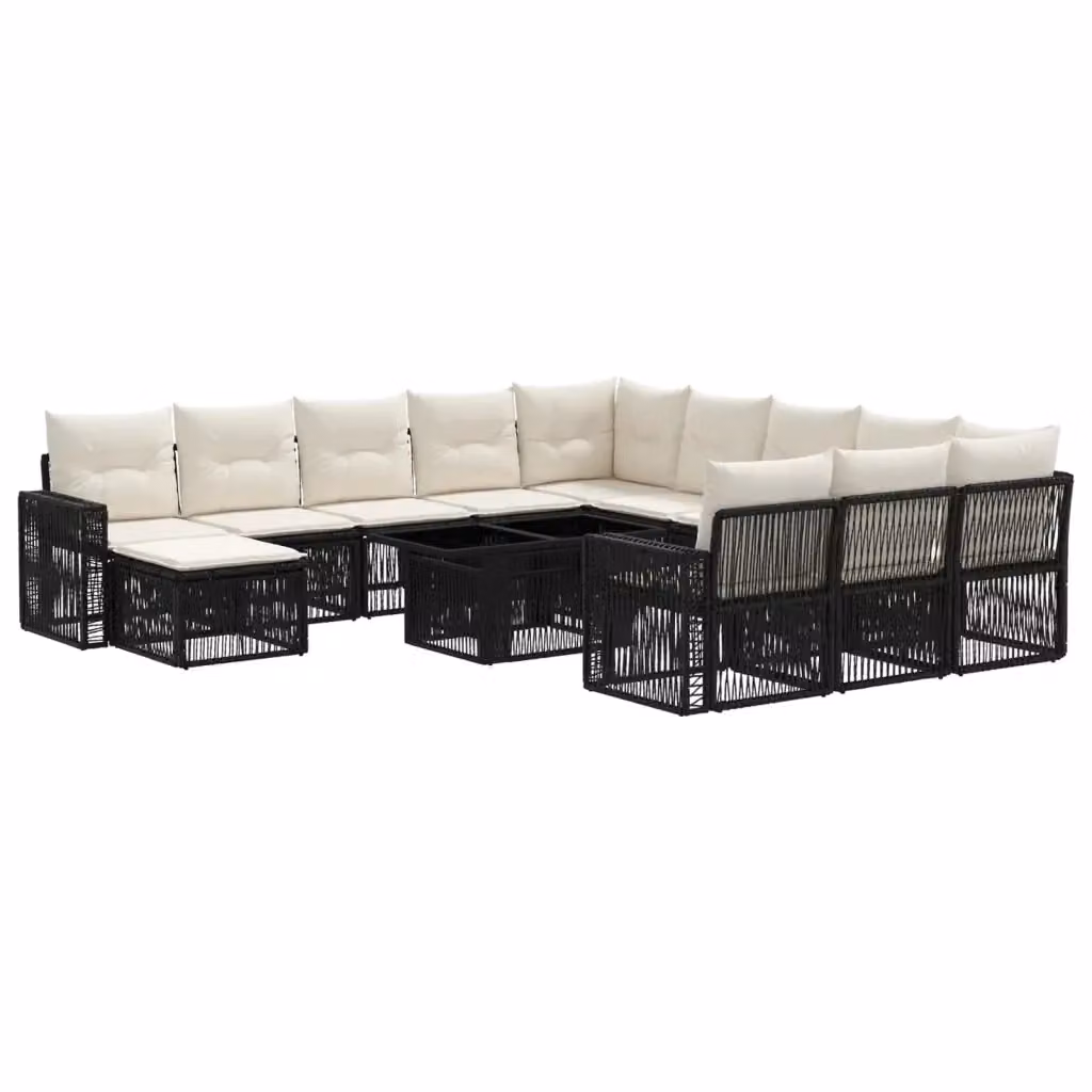 Set Divano da Giardino Moderno vidaXL in Polyrattan Nero e Bianco Crema con 13 Pezzi e Cuscini Inclusi – 2