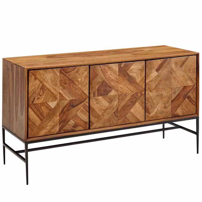 Credenza 123x70x45 cm in legno massiccio di sheesham / credenza in metallo con ante | Wohnling