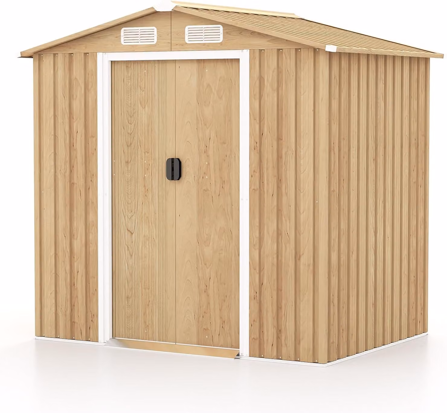 Capanno per attrezzi in metallo COSTWAY con serratura, capanno per attrezzi con 4 prese d'aria, rampa e porta scorrevole, capanno da giardino 196x142x186cm