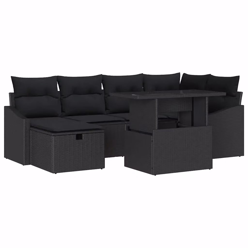 Set Divano da Giardino vidaXL 7 Pezzi con Cuscini Nero in Polyrattan e Acciaio – 2