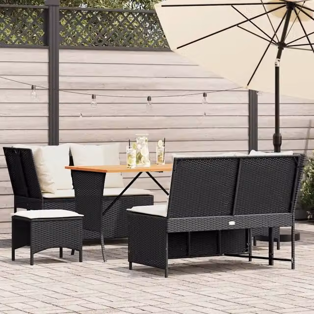 Set Divani da Giardino 5 pz con Cuscini in Polyrattan Nero 3365345
