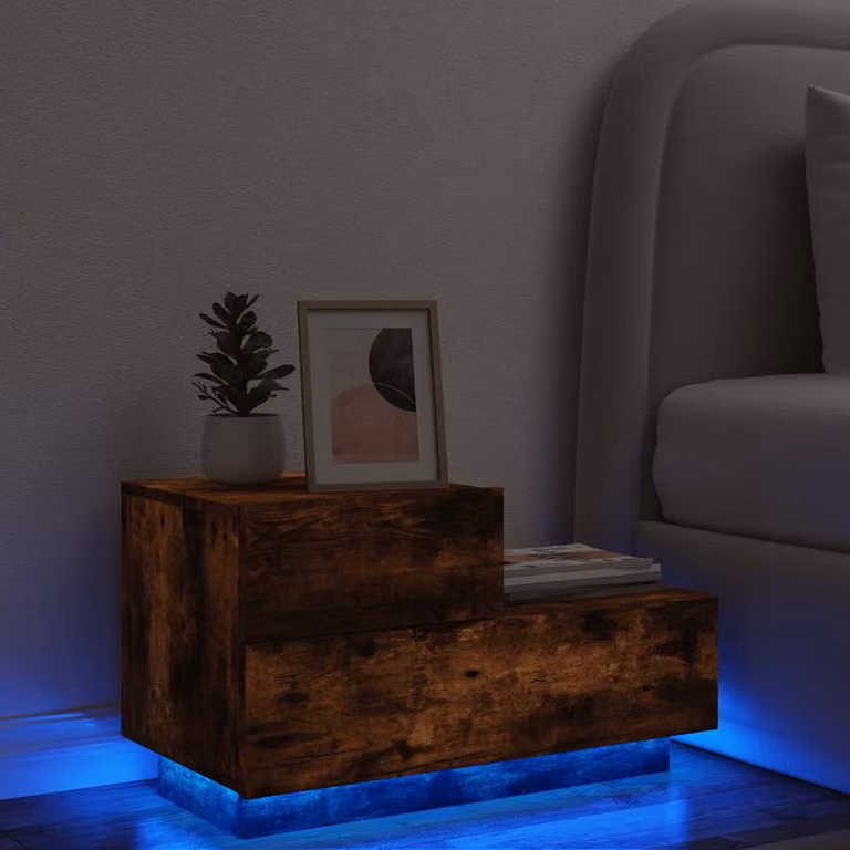 Comodino moderno vidaXL con luci LED in rovere fumo, L: 70 cm, P: 36 cm, H: 40,5 cm
