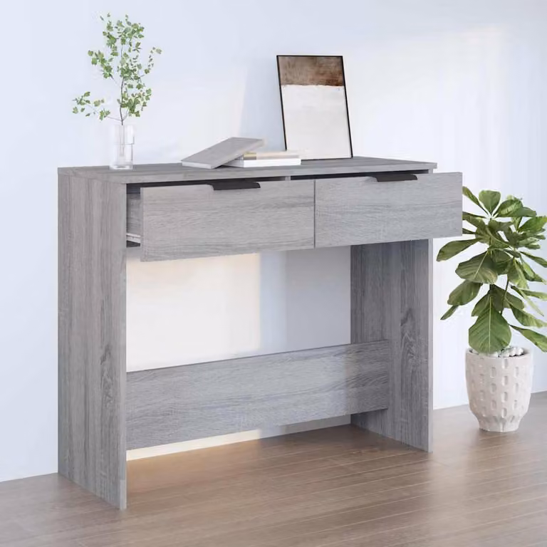 vidaXL Tavolino Consolle Moderno Grigio in Legno Multistrato L: 90 cm, P: 36 cm, H: 75 cm