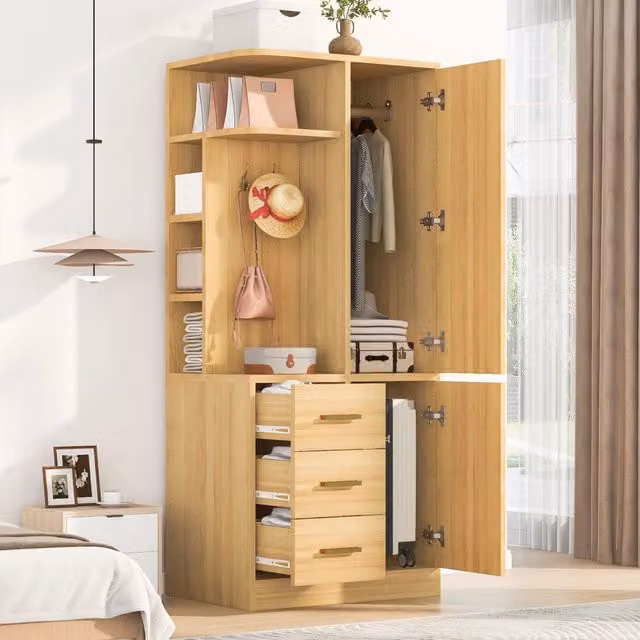 Armadio guardaroba a una porta 70 x 50 x 170 cm in legno; colore legno naturale