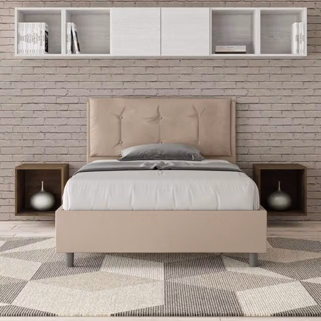 Letto imbottito con contenitore Ityhome in similpelle beige L/P/H: 212 x 120 x 135 cm