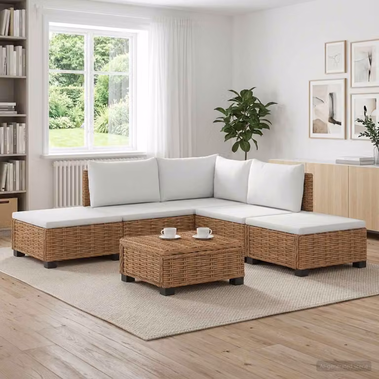 Set Lounge da Giardino vidaXL GENDT in Polyrattan con Cuscini, 6 Pezzi, Colore Rattan Naturale