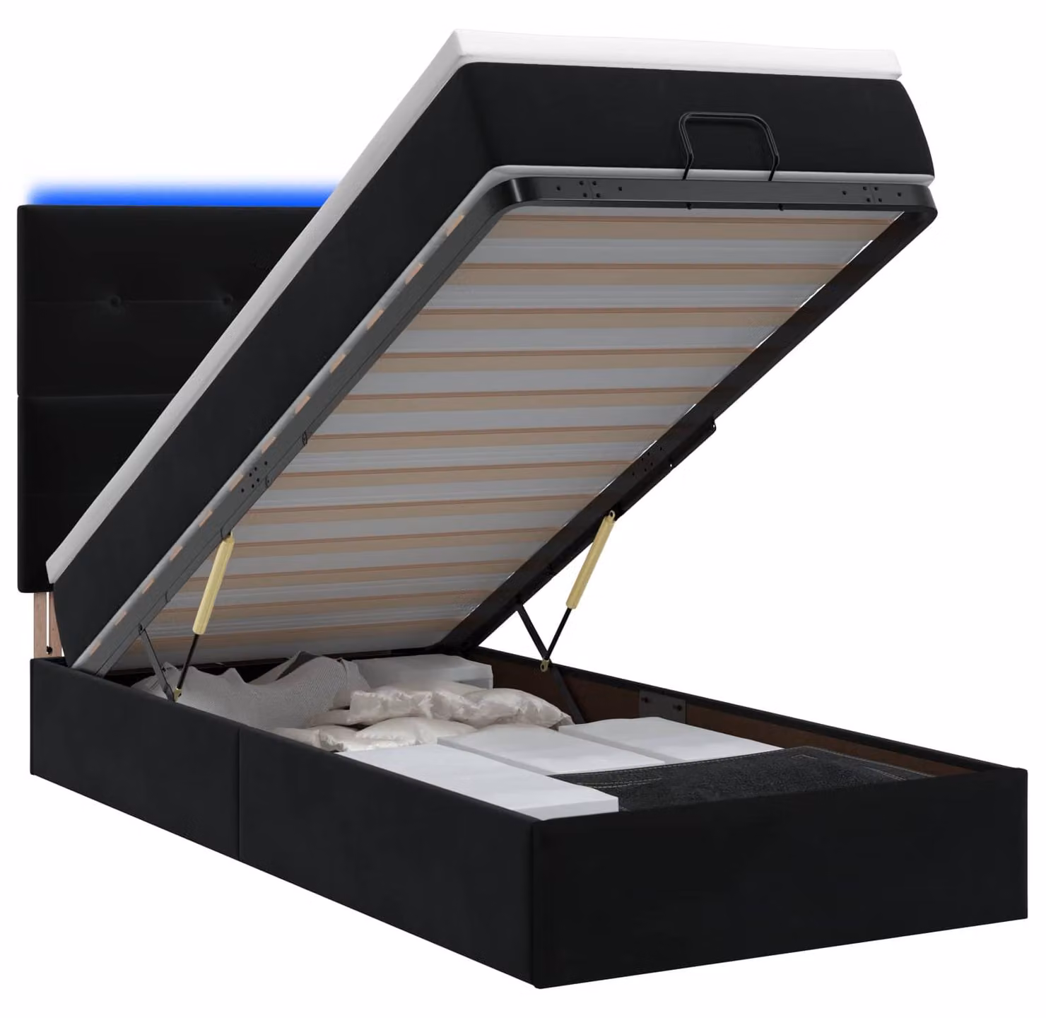 Panca contenitore con materasso e luci LED, colore nero, 80 x 200 cm, rivestita in velluto