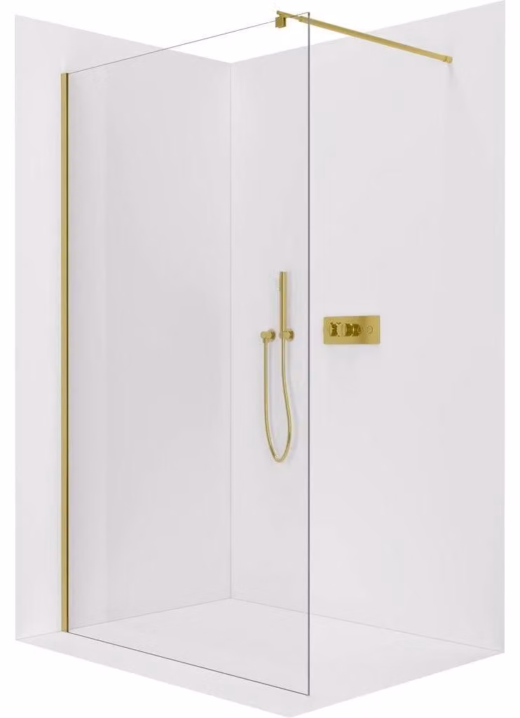 CERANO - Box doccia Walk-in Onyx Round L/P - 8 mm - montante rotondo - dorato, vetro trasparente - 50x200 cm