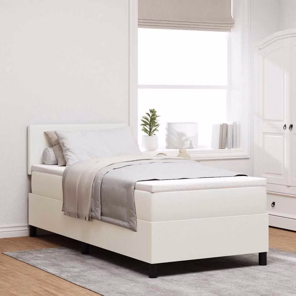 Maison Exclusive - Letto boxspring color crema e bianco, 100 x 200 cm, in velluto