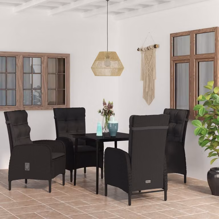 Maison Exclusive - Set da pranzo da giardino a 5 pezzi con cuscini, nero