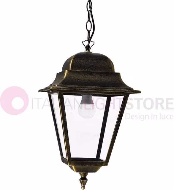 ATHENA GRANDE Lanterna a Sospensione Quadrata Classica per Esterno Giardino Iris Luce - Linea Garden, Struttura Nero-Rame e Diffusore Trasparente