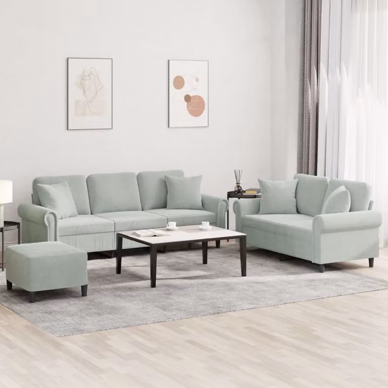 Maison Exclusive - Set divano a 3 posti con cuscini in velluto grigio chiaro