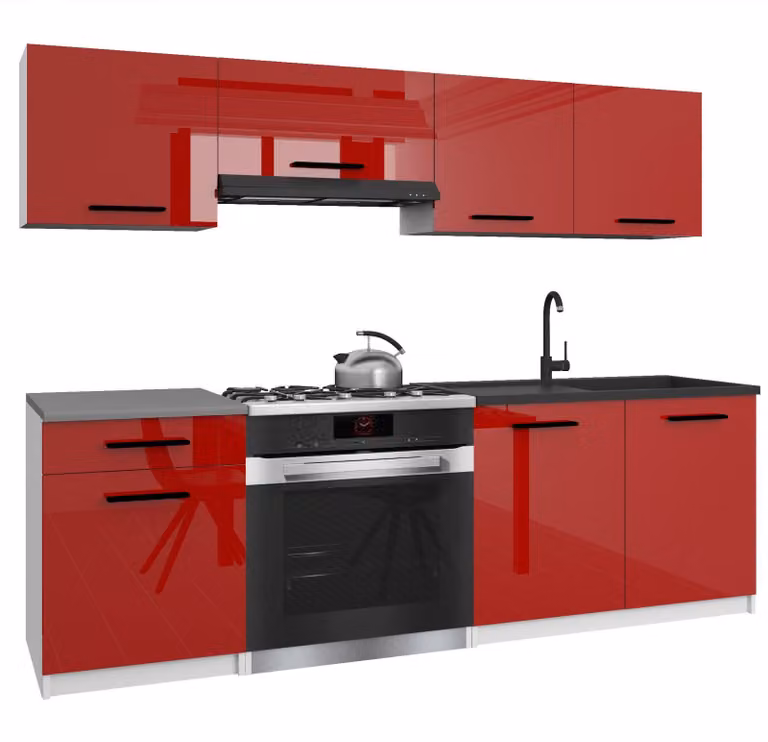 Belini - Angolo cottura moderno ITALIA 1 - Mobili da cucina 180 cm rossi - Cucina componibile con pensili, mobili base e piani di lavoro