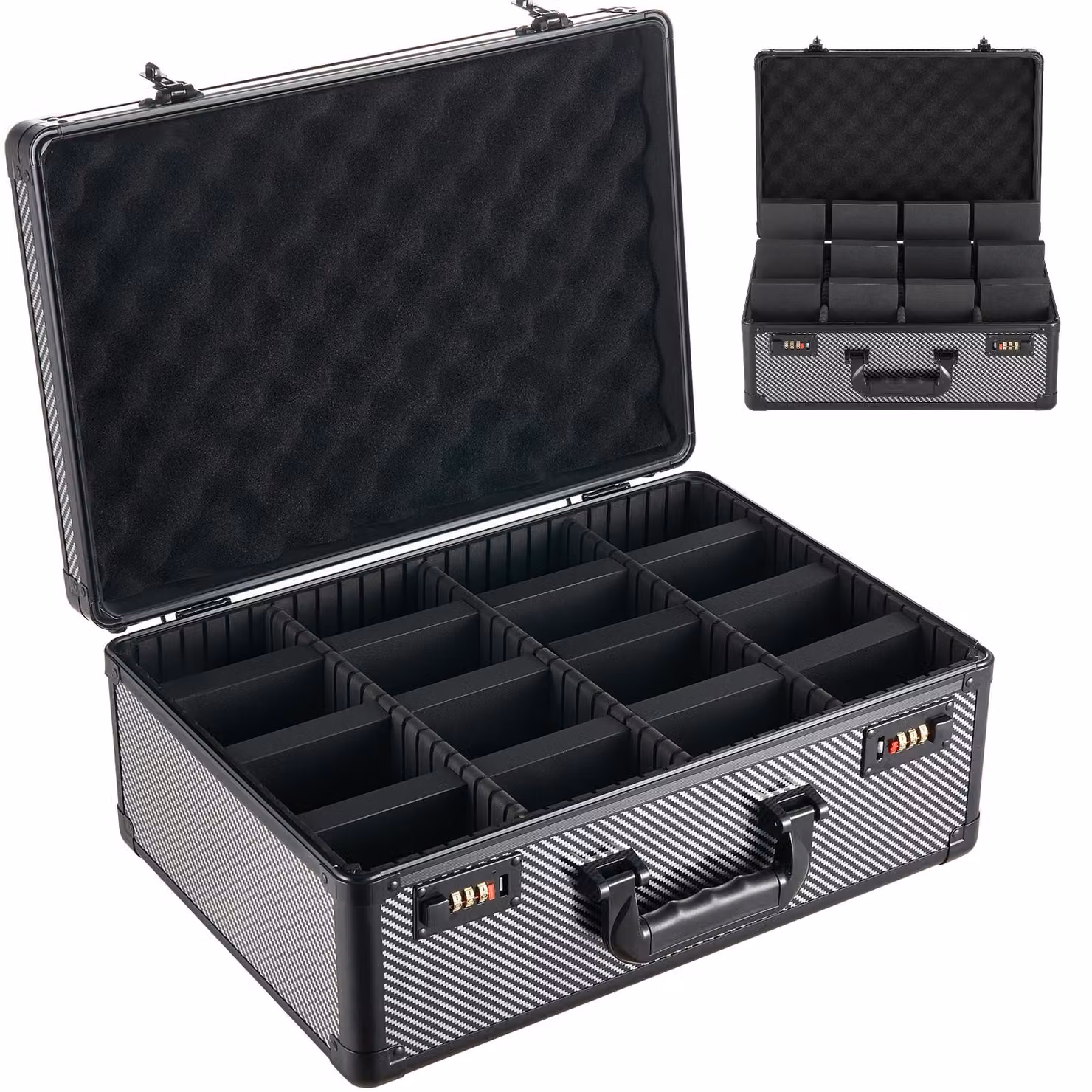 Contenitore portacarte SucceBuy per 162 carte incapsulate PSA, contenitore portacarte portatile con spazio per 130 carte SGC, 115 carte BGS, 585 toploader o più di 999 carte singole, con serratura, dotato di 4 file, maniglia e 12 scomparti divisori