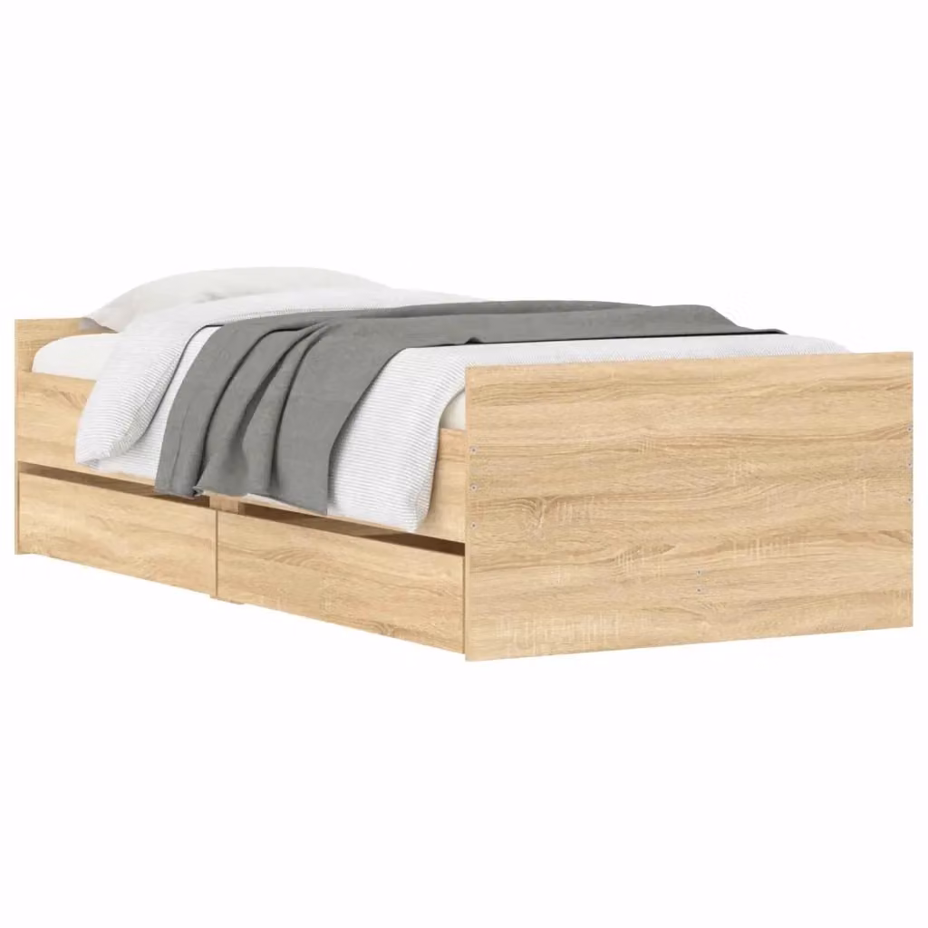 Struttura letto moderna vidaXL in legno ingegnerizzato color rovere con cassetti L/P/H: 203 x 83 x 50 cm – 2