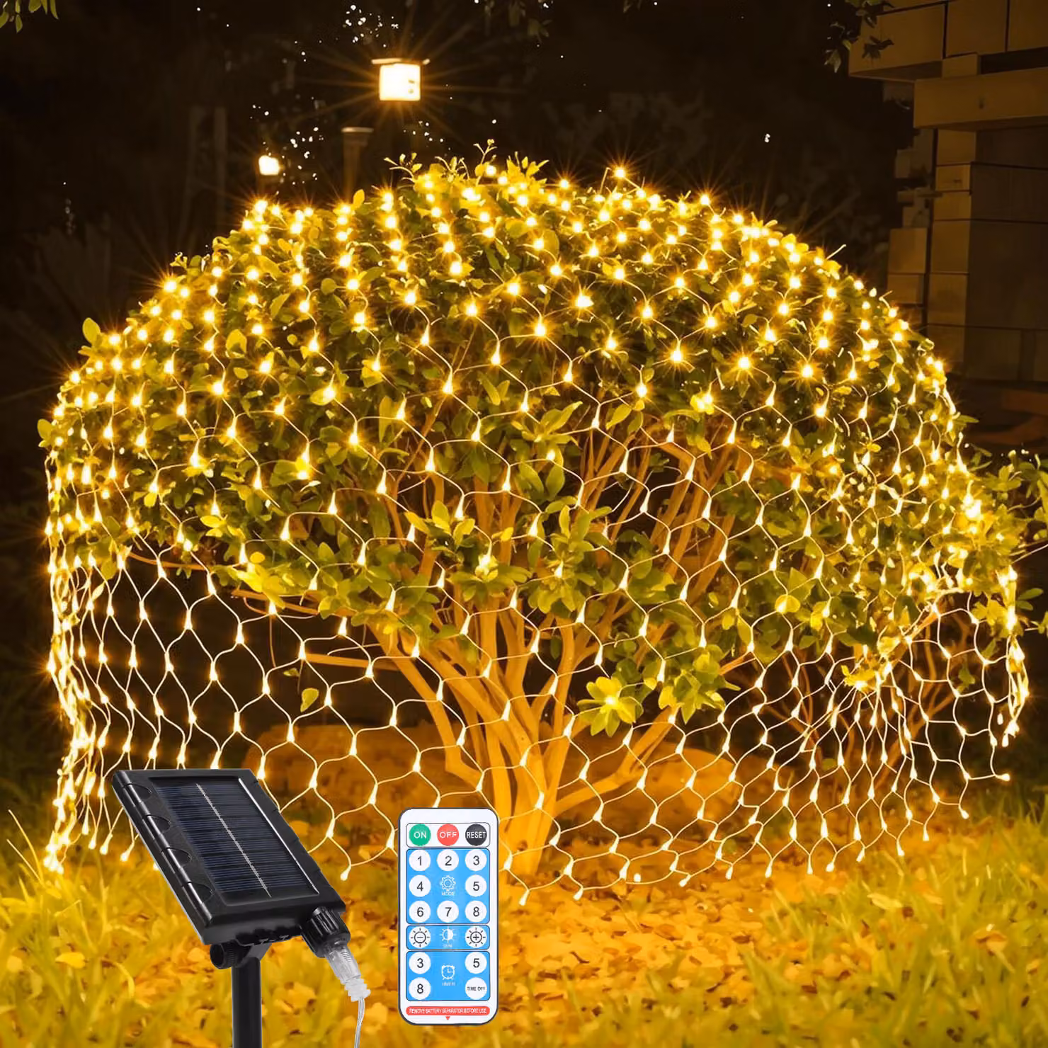 Jayseuw Luci di stringa solare 2M x 2M Luci di tenda con telecomando Timer Festa di Natale Giardino Decorazione Bianco caldo