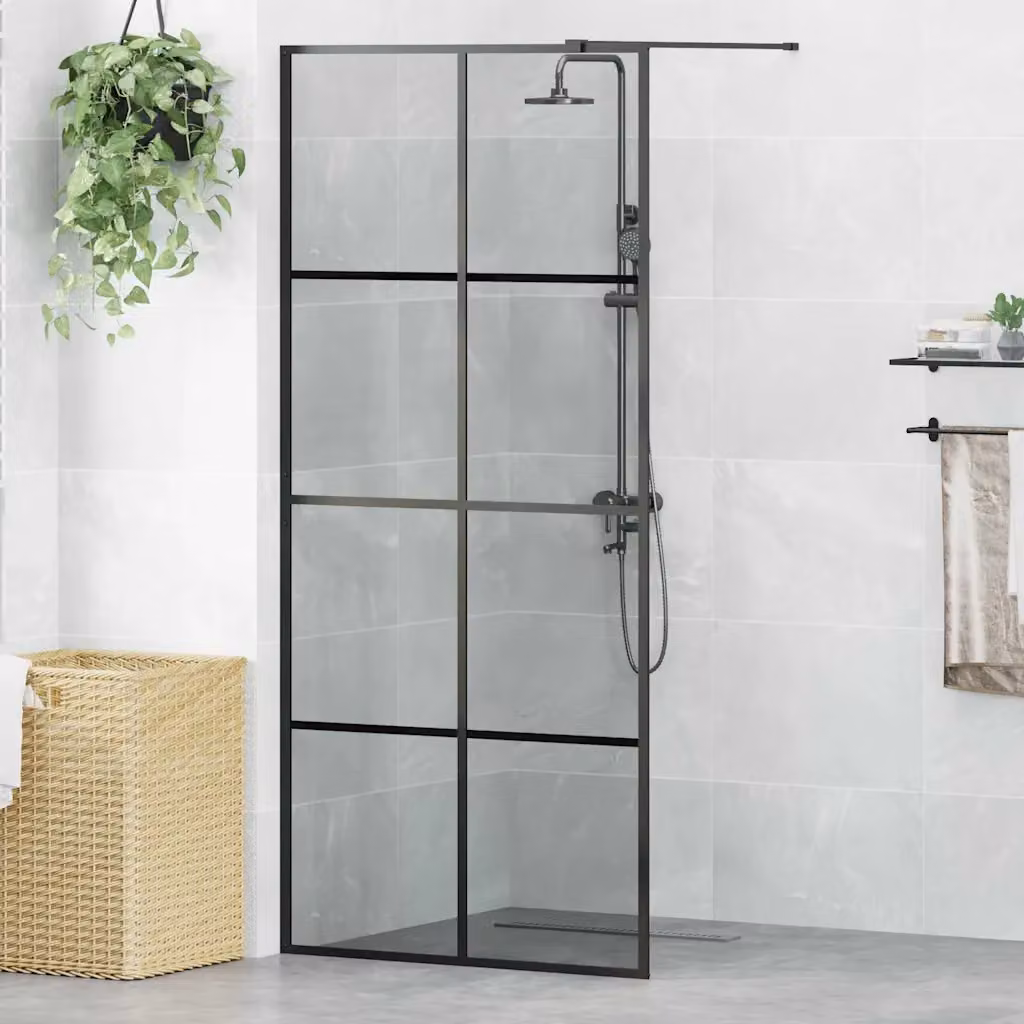 Parete Doccia Walk-in vidaXL in Vetro Temperato Trasparente con Profilo Nero L: 90 cm, H: 195 cm