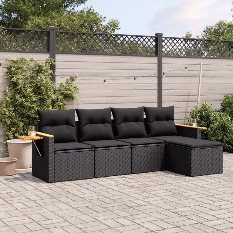 Maison Exclusive - Set Divani da Giardino 5 pz con Cuscini in Polyrattan Nero