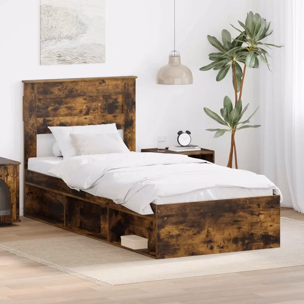 Letto singolo per adulti in pino massello color rovere fumè L: 75 cm, P: 200 cm – 2
