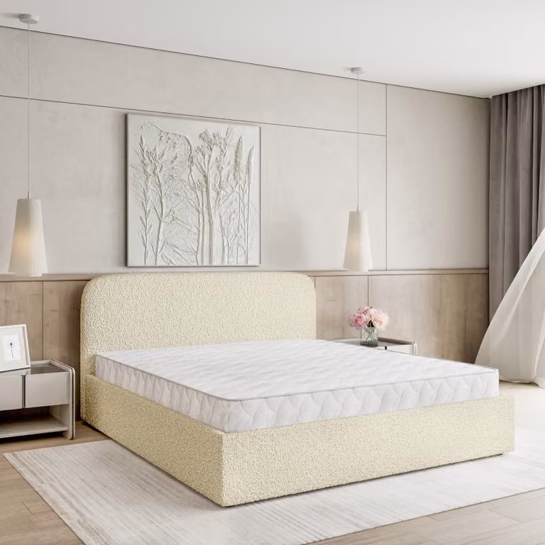 Letto imbottito Masseno RENIVE Q 120x200 cm, letto imbottito con cassetti - color crema, QUELLE 02