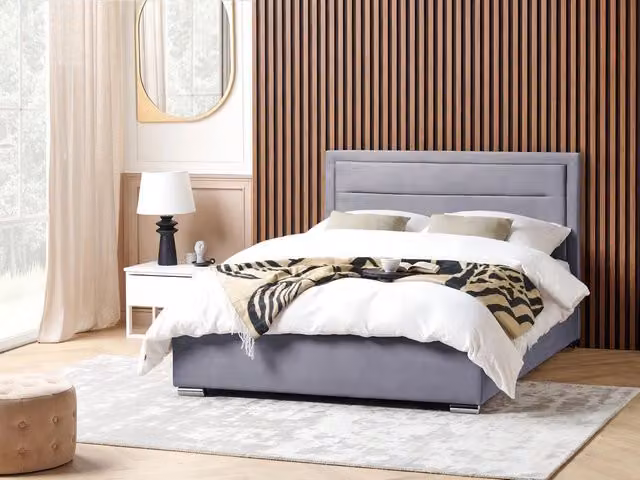 Letto matrimoniale Beliani in velluto grigio con contenitore e design moderno L/P/H: 214 x 160 x 350 cm – 1