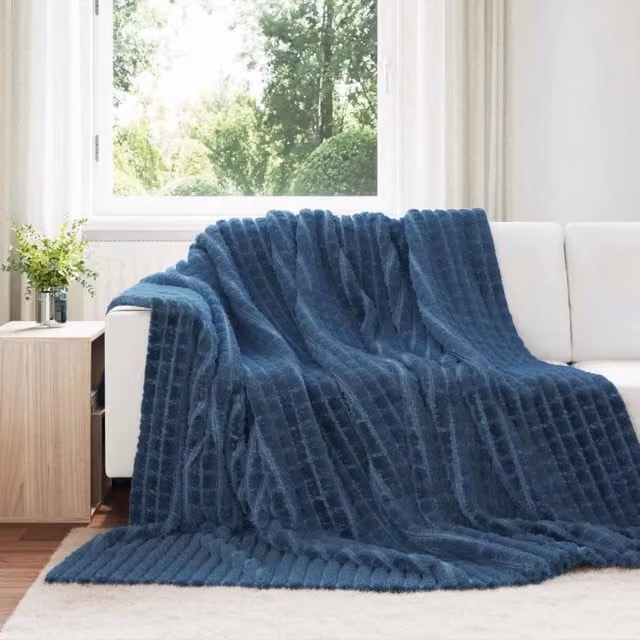 Set di 6 coperte in pile vidaXL blu navy L 270 cm x P 240 cm