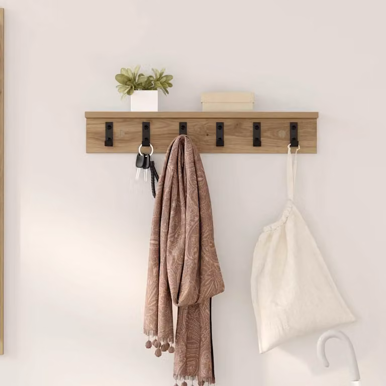 Appendiabiti a muro moderno vidaXL in legno color rovere marrone con ganci distribuiti