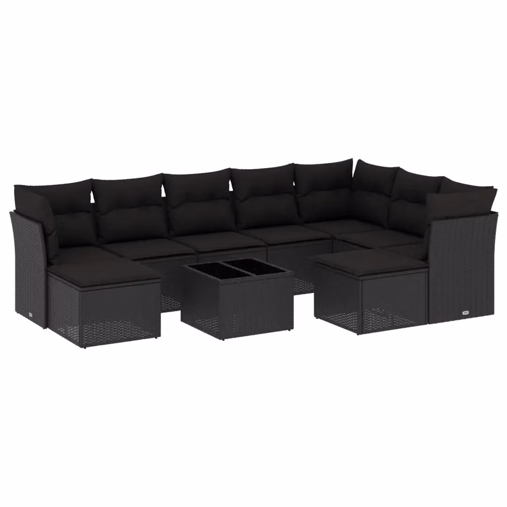 Set di divani da giardino vidaXL in polyrattan nero con cuscini e tavolino da esterno – 2