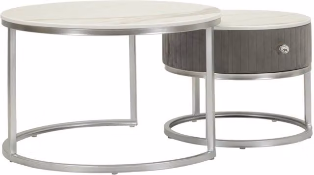 Coppia di tavolini da caffè Greys Vikasa Home rotondi in grigio e argento, L/P/H: 70 x 45 cm e 50 x 40 cm