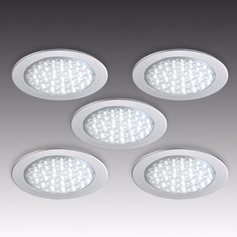 Hera R 68-LED Faretto da incasso in acciaio inox, set 5 68, Alluminio / Grigio / Zincato, Soggiorno / Sala da pranzo, Plastica, Moderno