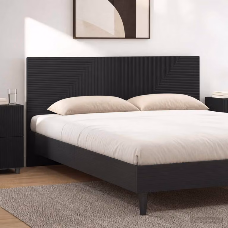 Testiera da muro vidaXL HAARLEM con ripiano integrato in legno ingegnerizzato nero opaco