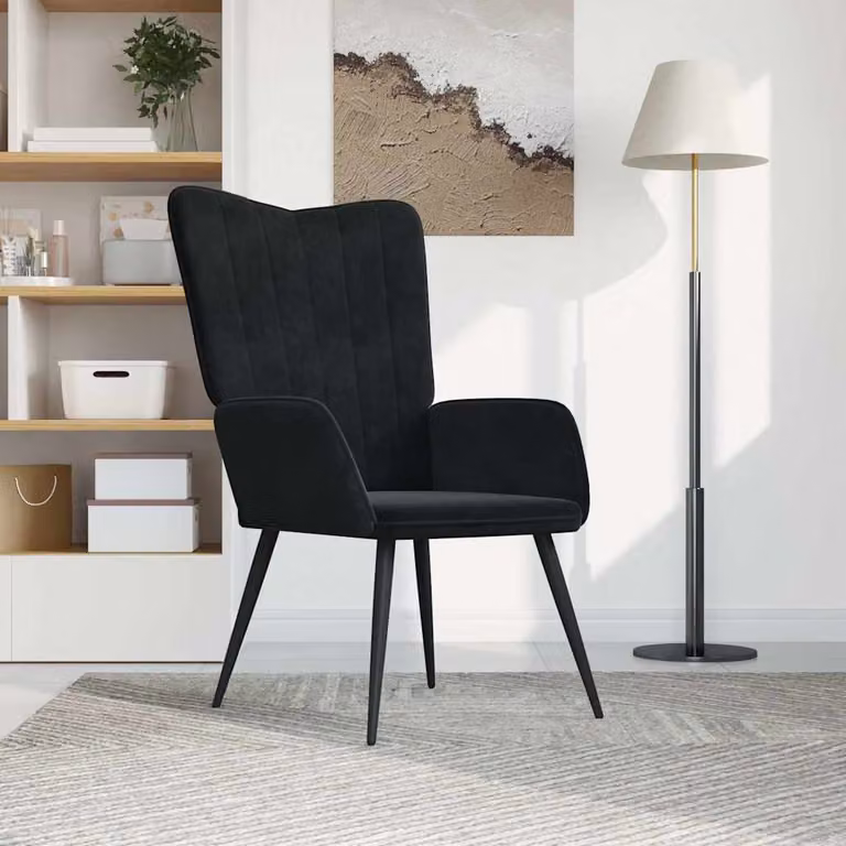 Sedia Relax vidaXL in Velluto Nero con Braccioli e Struttura in Metallo H 96,5 x L 70 x P 61 cm