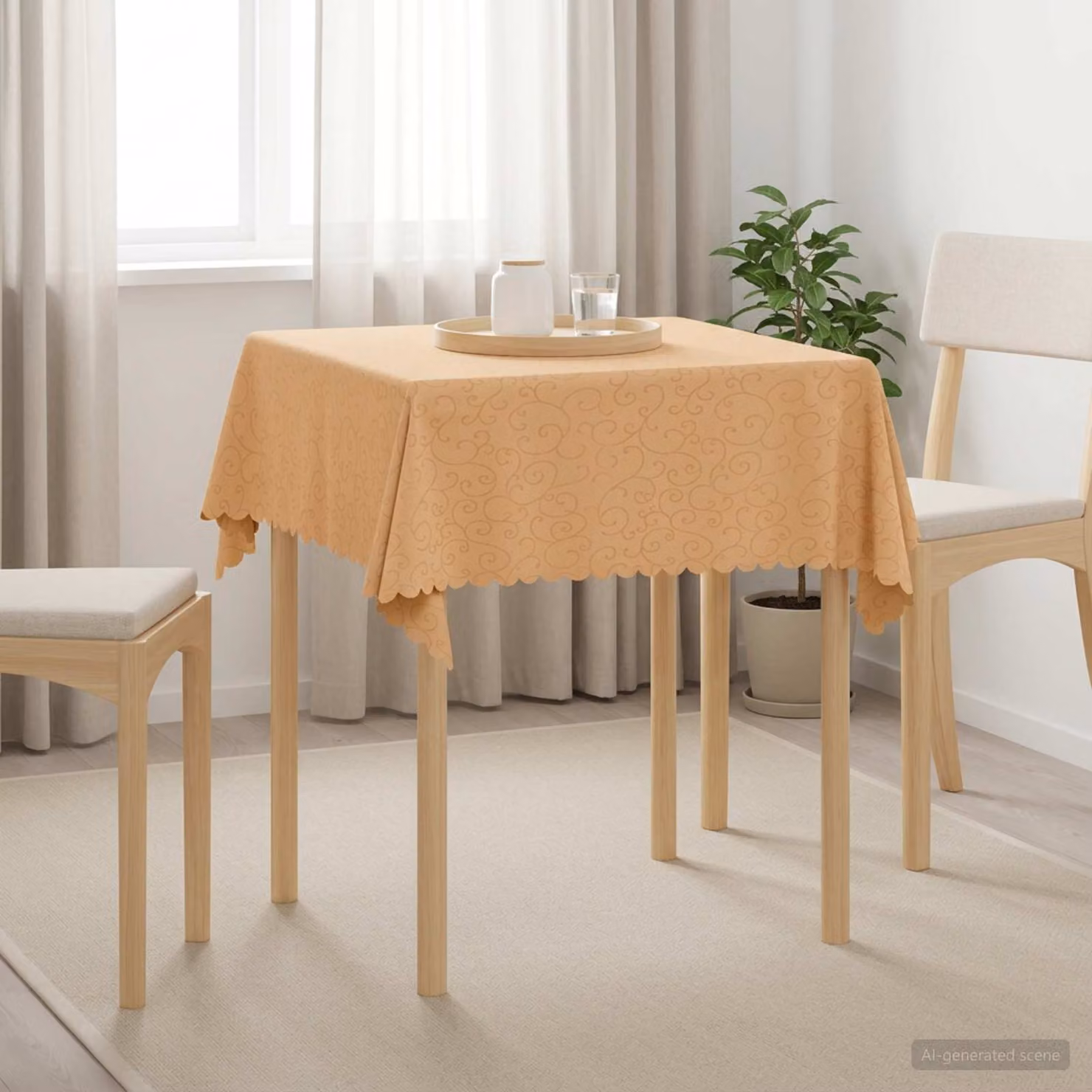Set di 5 tovaglie quadrate vidaXL in poliestere jacquard beige, idrorepellenti e lavabili in lavatrice, L 110 x L 110 cm
