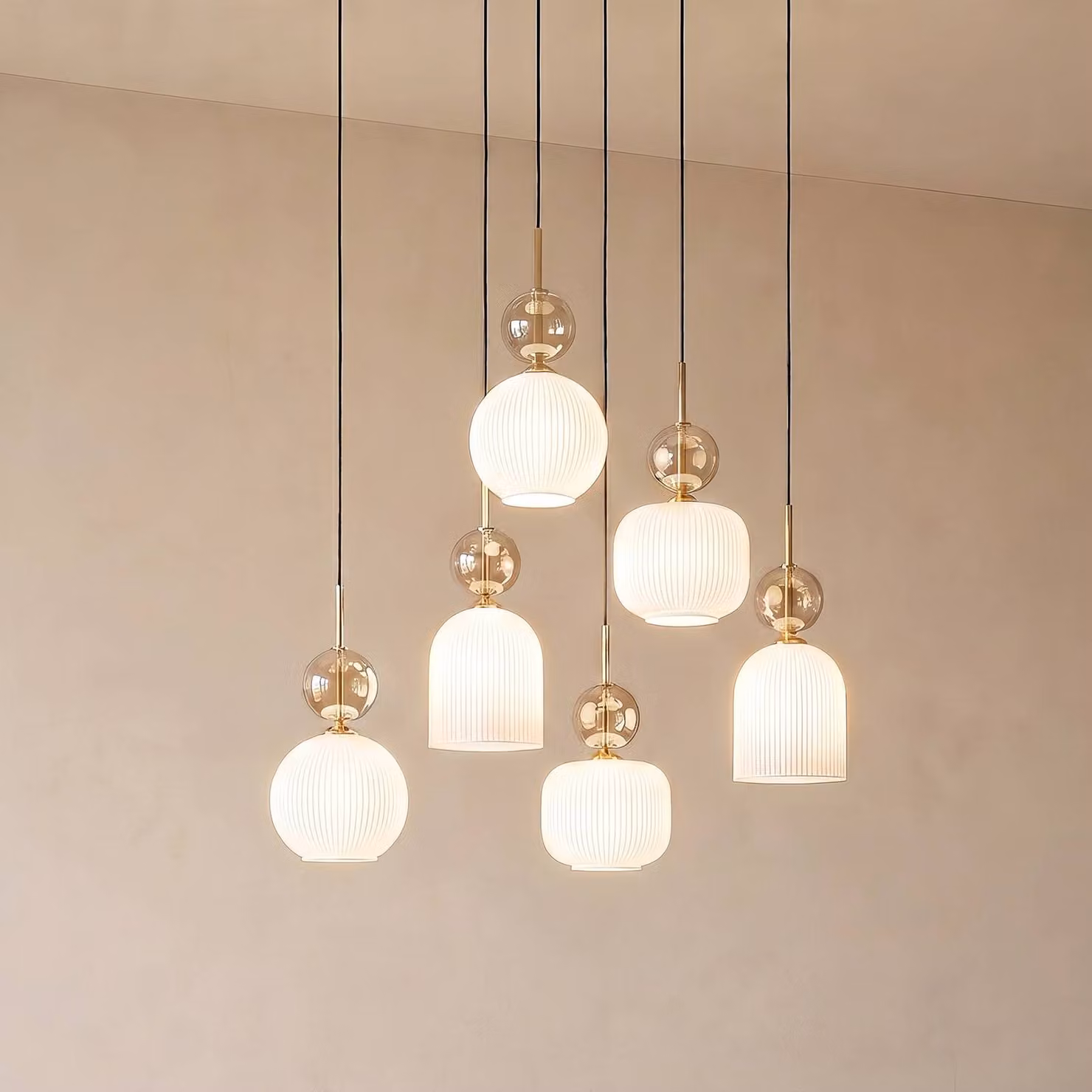 Lampada a sospensione Sophia TK Lighting, dimmerabile, Bianco / Opale, Soggiorno / Sala da pranzo, Vetro, Moderno, Lampada a sospensione