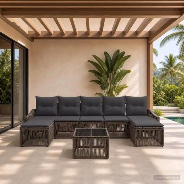 Set Divano da Giardino 8 Pezzi vidaXL Grigio con Cuscini e Tavolino in Polyrattan e Metallo – 1