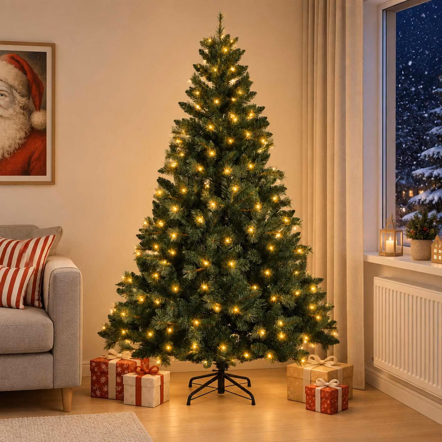 vidaXL Albero di Natale Artificiale con Rami Pieghevoli 210 cm 300 LED