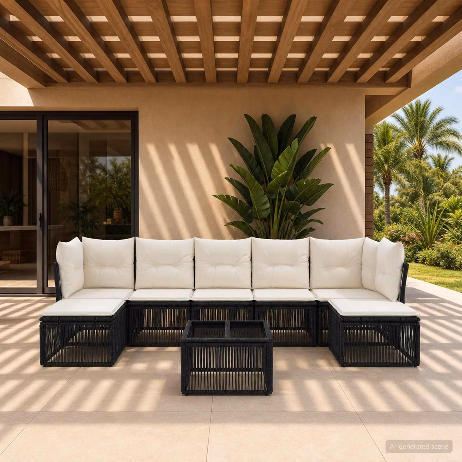 Set Divano da Giardino vidaXL 8 pz Nero in Polyrattan con Cuscini e Tavolino