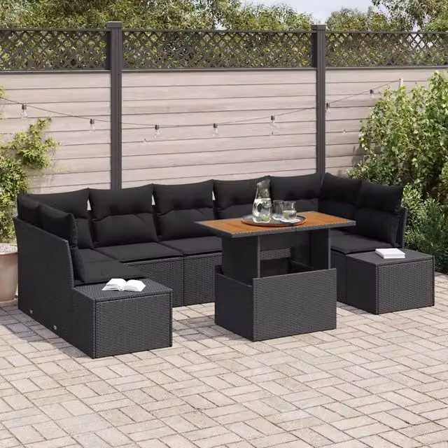 Set Divano da Giardino 8 pz Nero polyrattan 3349932
