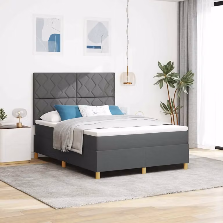Letto a molle con testiera vidaXL in tessuto grigio, L 140 x P 200 cm