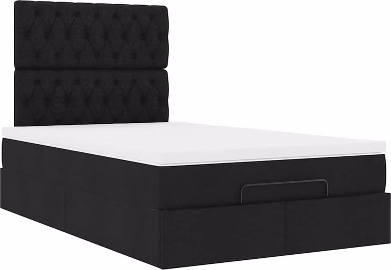 Struttura Letto Pouf con Materasso Nero 120x190 cm in Tessuto