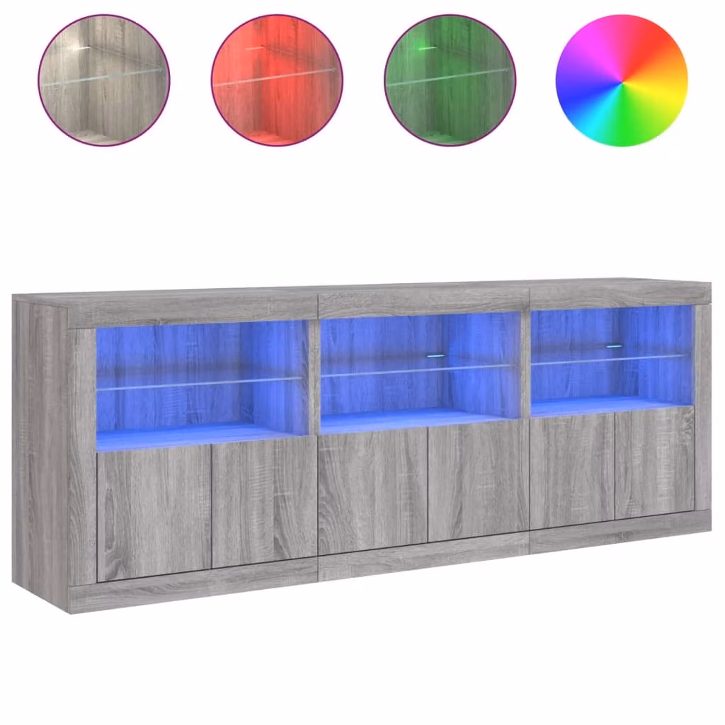 Credenza con Luci LED Grigio Sonoma 181,5x37x67 cm
