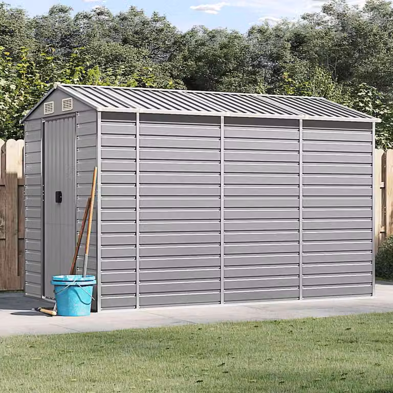 Casetta da giardino moderna vidaXL in acciaio zincato grigio chiaro L: 300 cm, P: 191 cm, H: 198 cm