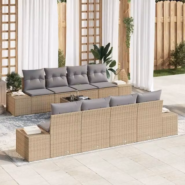 Set Divano da Giardino 7 pz Beige e Grigio Chiaro polyrattan 3346990