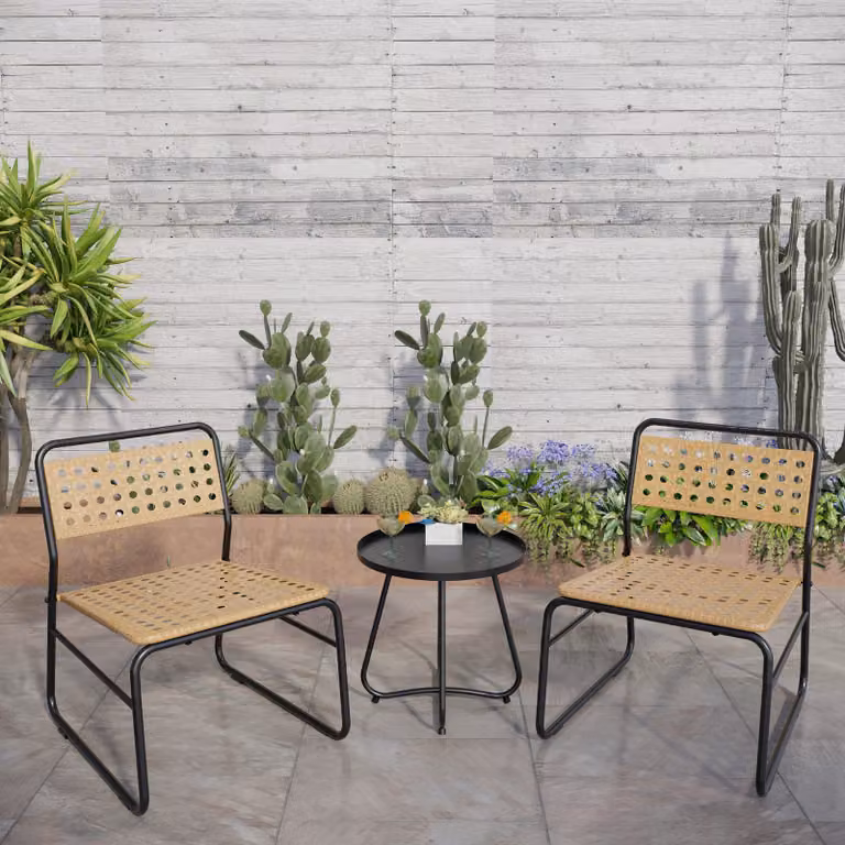 Set da bistrot 'Brienza' 3 pezzi in polyrattan beige