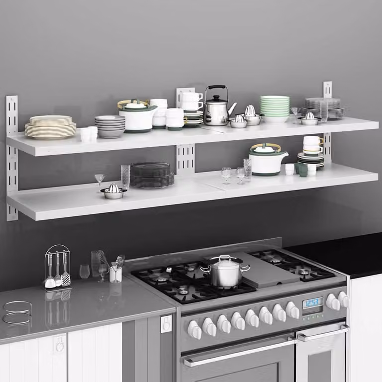 vidaXL Set di 2 Mensole Galleggianti a 2 Livelli in Acciaio Inox Argento L: 200 cm, P: 30 cm