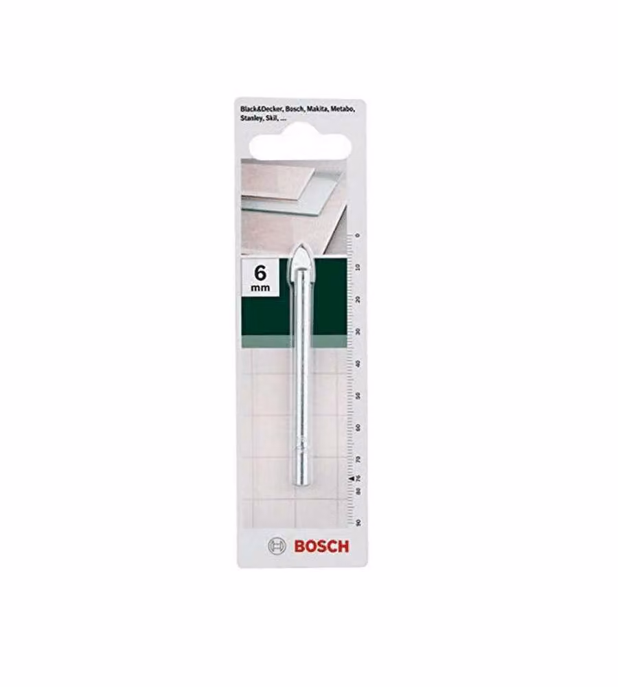 Bosch Punta Vetro e Piastrelle 6x76mm Metallo Duro Grigia per Trapano